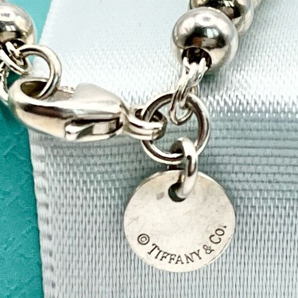 Tiffany & Co. Sterling Silver Return To Blue Enamel Heart Tag Bracelet 6.8” - Picture 11 of 14